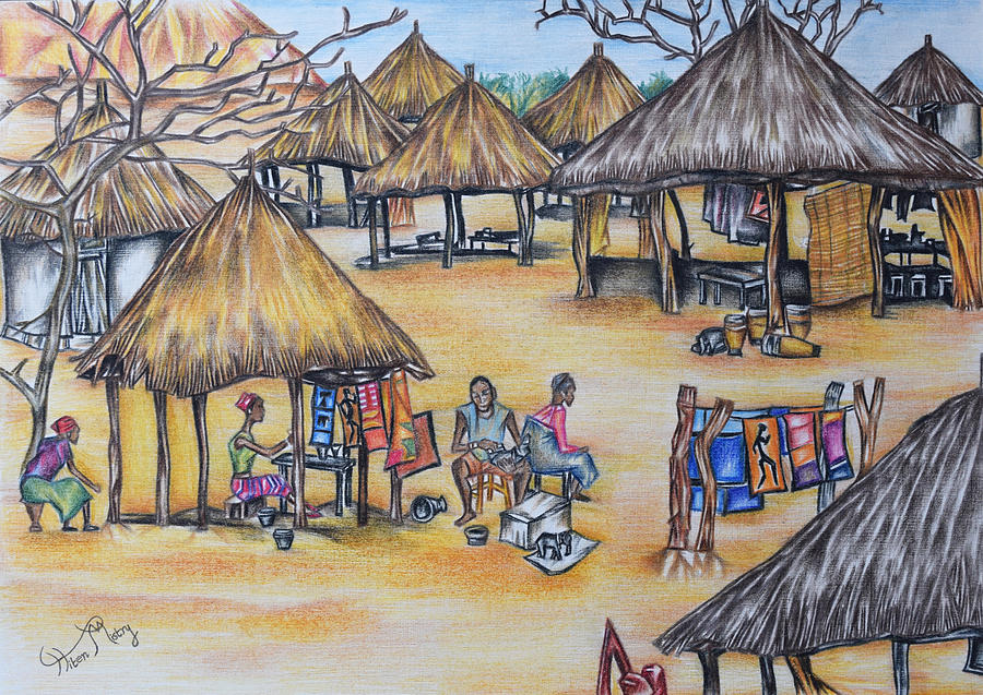Zambia craft village Drawing by Hiten Mistry - Pixels