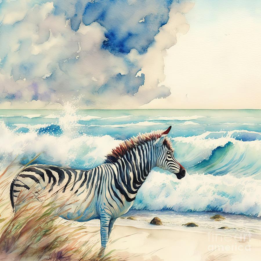 Nature Painting - Zebra At Beach by N Akkash