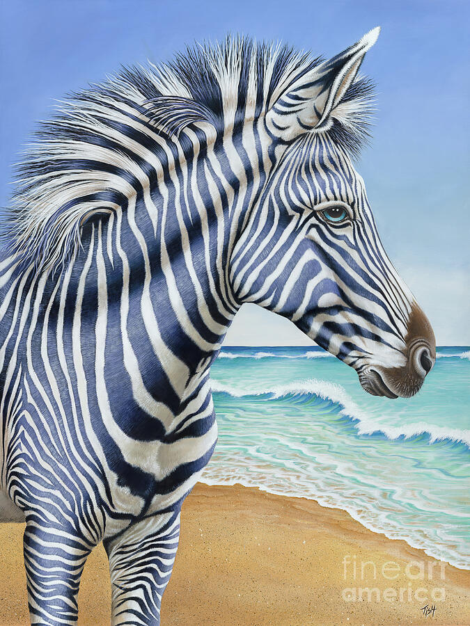 Zebra by the Sea Painting by Tish Wynne