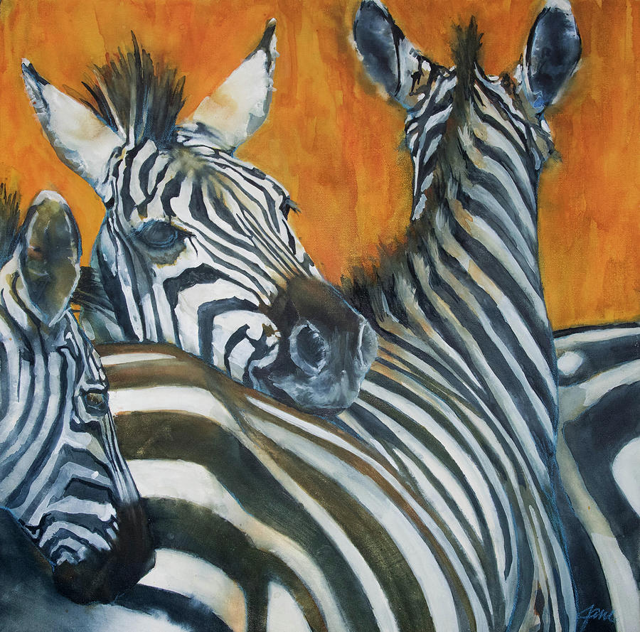 Zebra Family Painting by Jani Freimann