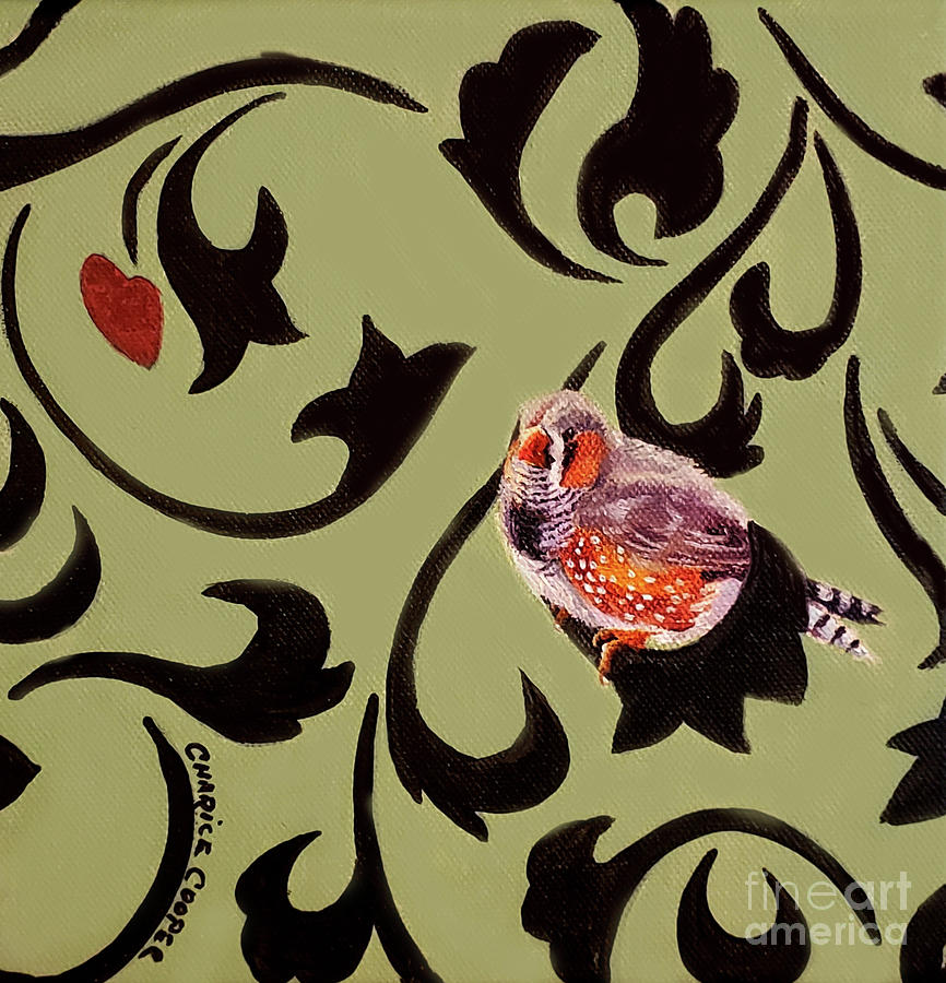Zebra Finch with Heart Painting by Charice Cooper