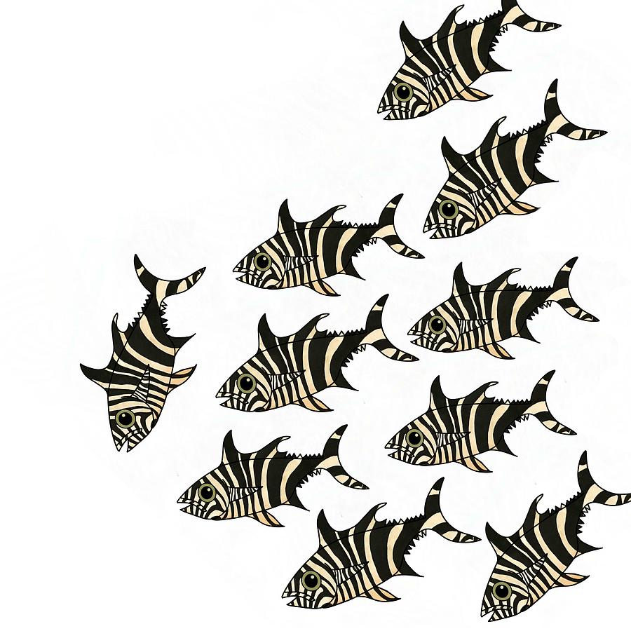 Zebra Fish 1 of 4 Drawing by Joan Stratton
