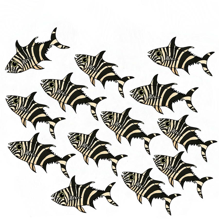 Zebra Fish 2 of 4 Drawing by Joan Stratton