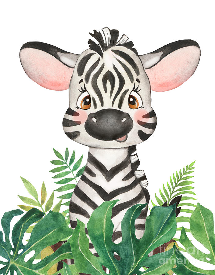 Zebra Foal, Baby Jungle Animals, Safari Animal Digital Art by Amusing DesignCo