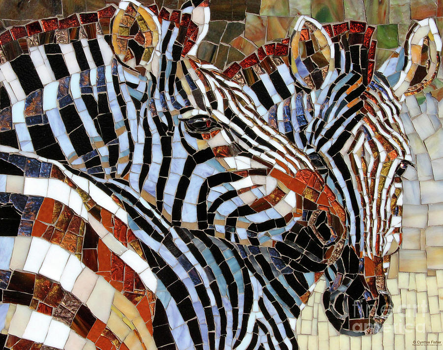 Zebra Glass Mosaic Painting by Cynthie Fisher