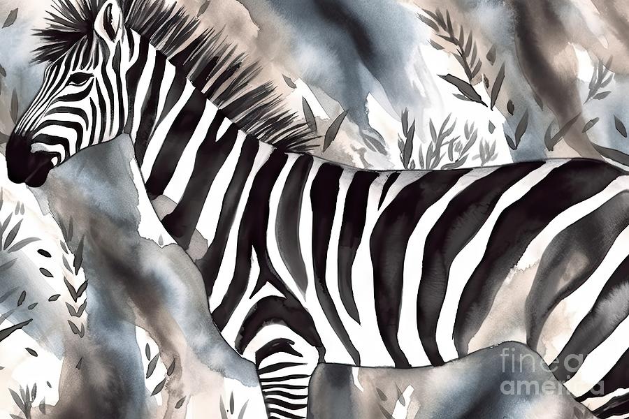 Turtle Painting - Zebra, horse seamless pattern, watercolor illustration. by N Akkash