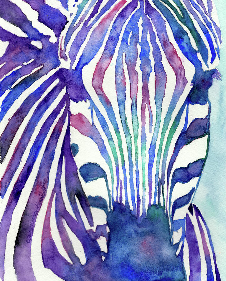 Zebra in Blue Painting by Wendy Keeney-Kennicutt