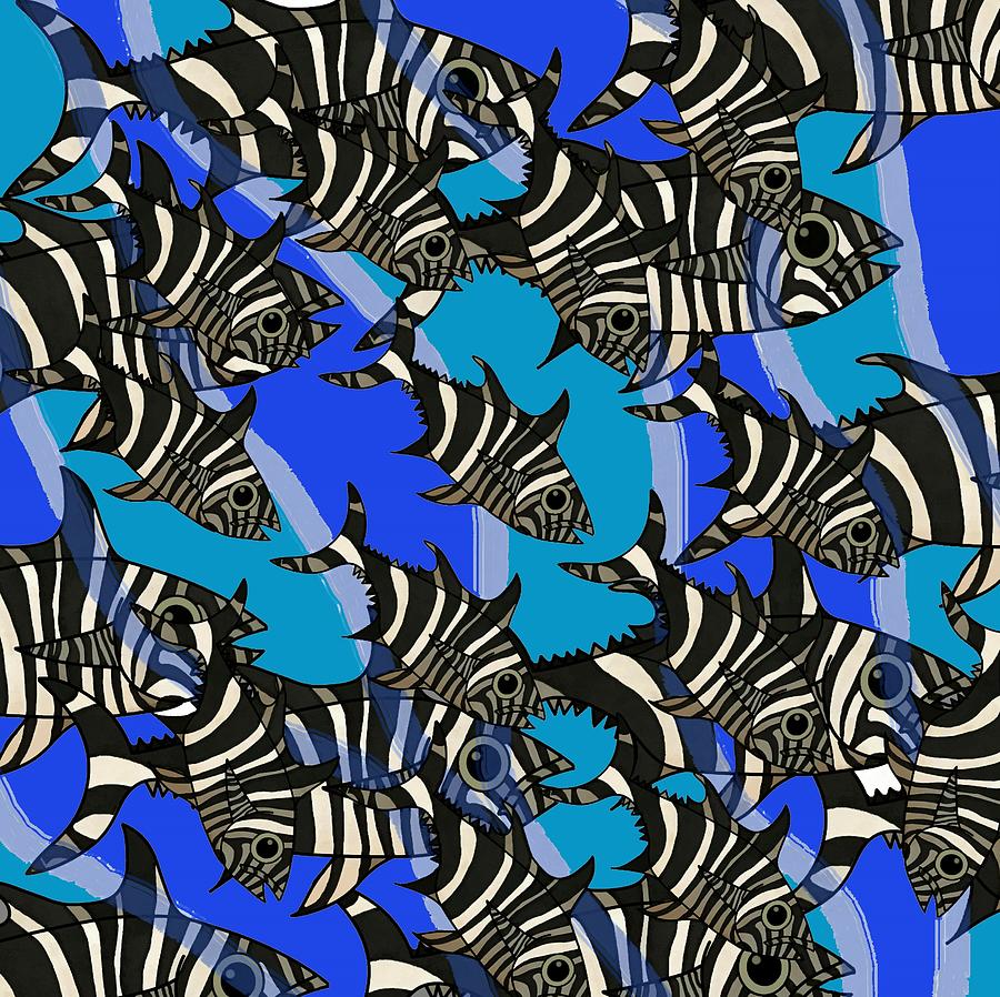 Zebra Striped Fish Into The Blue Drawing by Joan Stratton