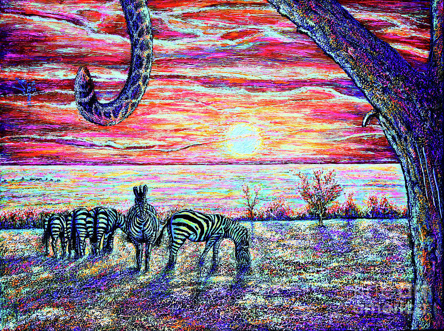 Sunset Painting - Zebra by Viktor Lazarev