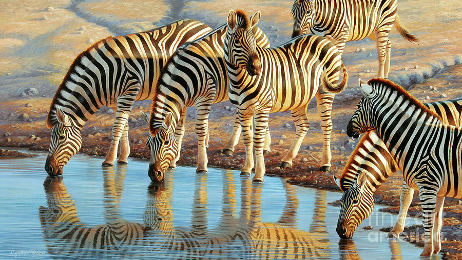 Zebra Watering Hole Painting by Cynthie Fisher
