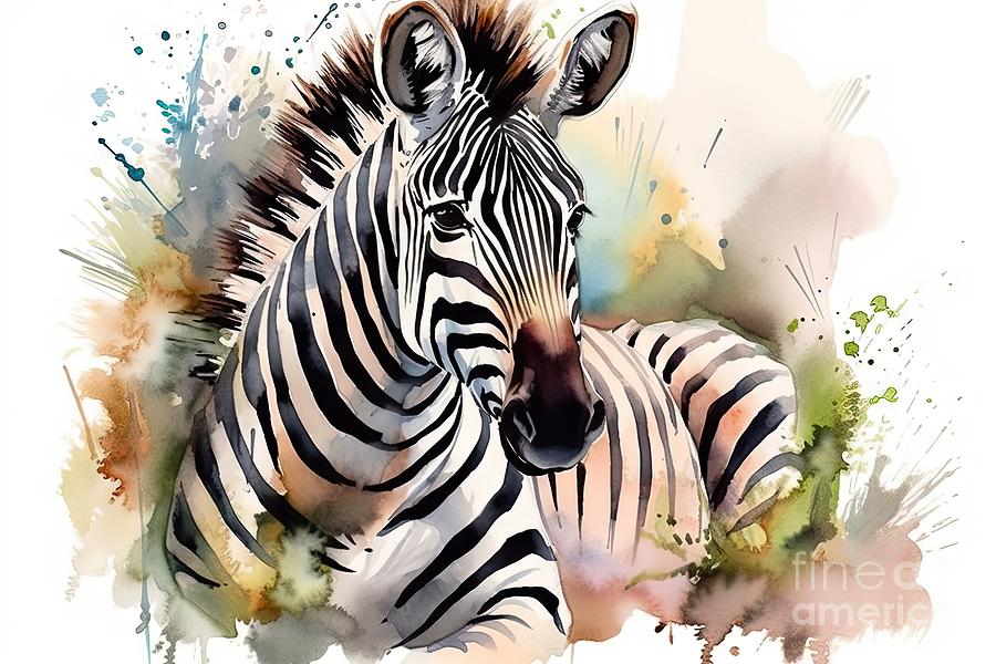 Wildlife Painting - Zebra. Wild Animals Watercolor Illustration by N Akkash