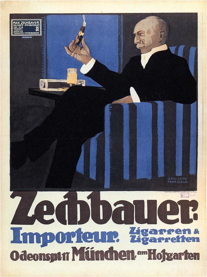 Vintage Digital Art - Zechbauer Importeur - Cigar Advertisment - Retro Vintage Advertising poster by Studio Grafiikka