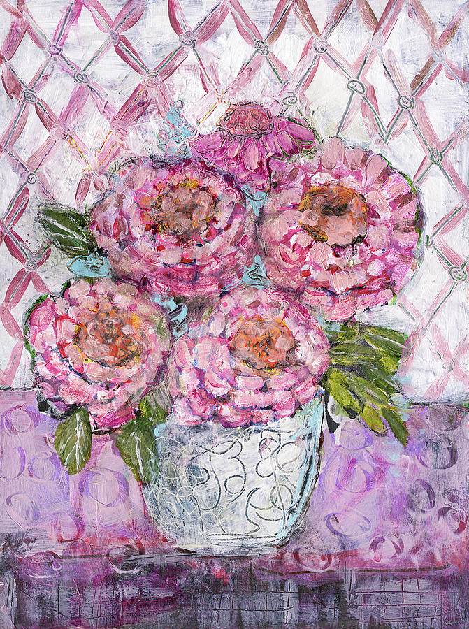 Zelda Zinnia Flowers Painting by Blenda Studio