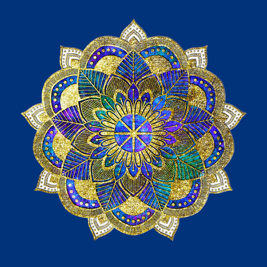 Zen Flower Mandala on Blue Digital Art by Peggy Collins