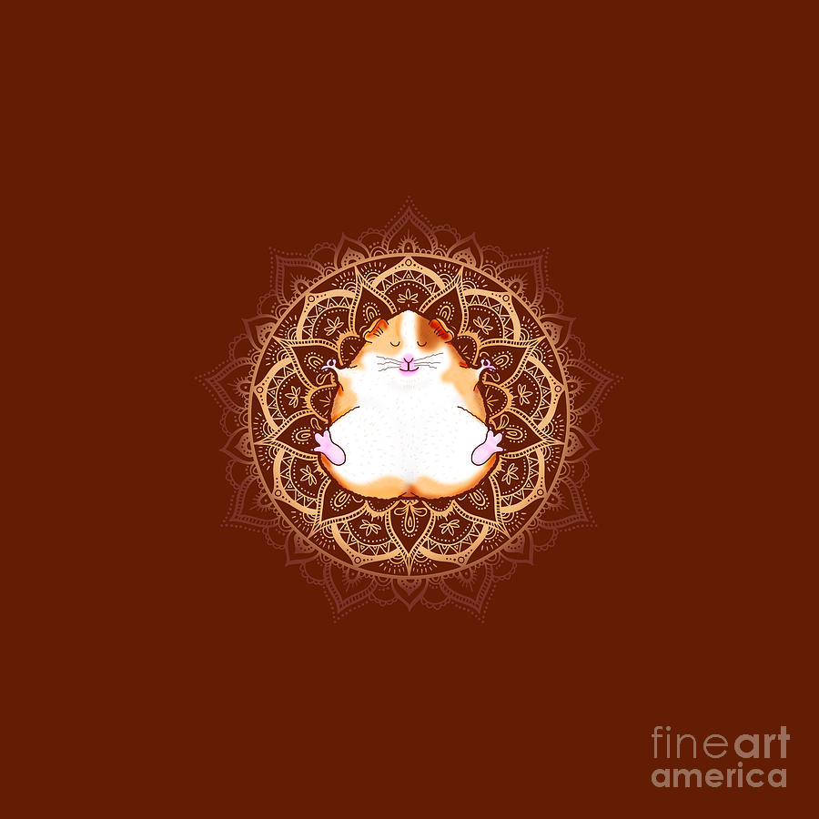 Whimsical Digital Art - Zen Guinea Pig Meditating Mandala by Laura Ostrowski