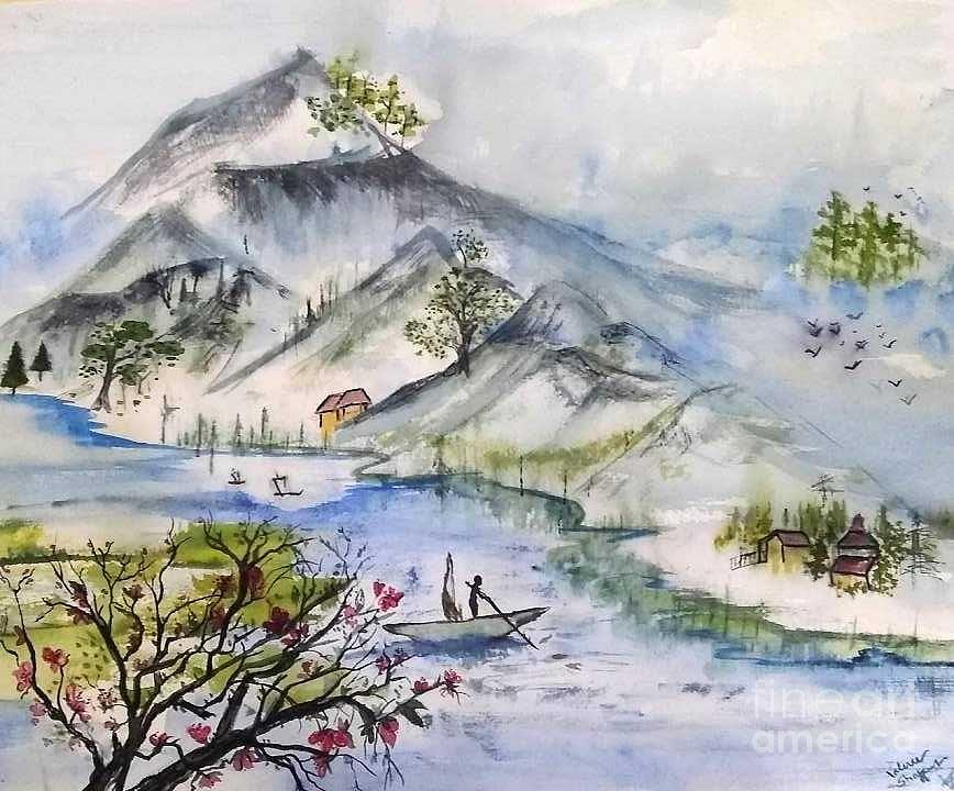 Zen Mountain Painting by Valerie Shaffer
