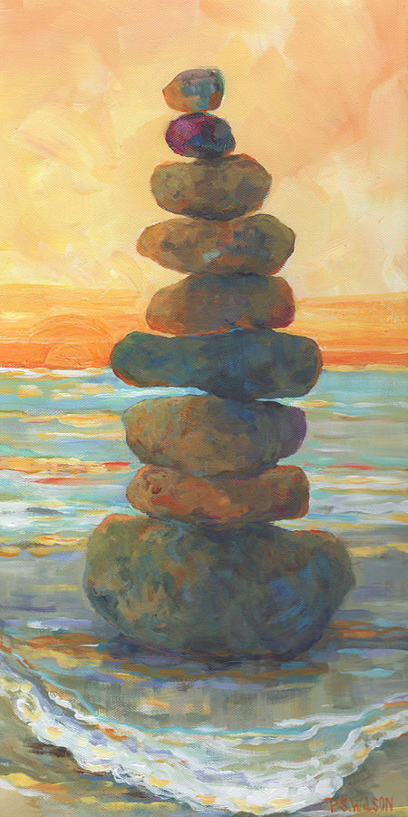 Zen Rock Stack Painting by Peggy Wilson