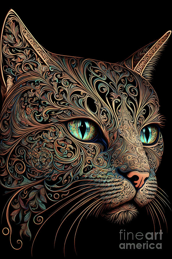 Zentangle Art Cat Digital Art by Peter Awax - Pixels