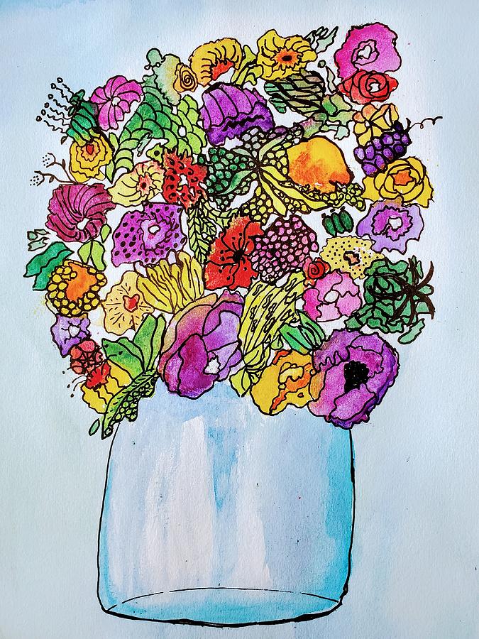 Zentangle Bouquet in a Jar Painting by Kyle Ripley | Fine Art America