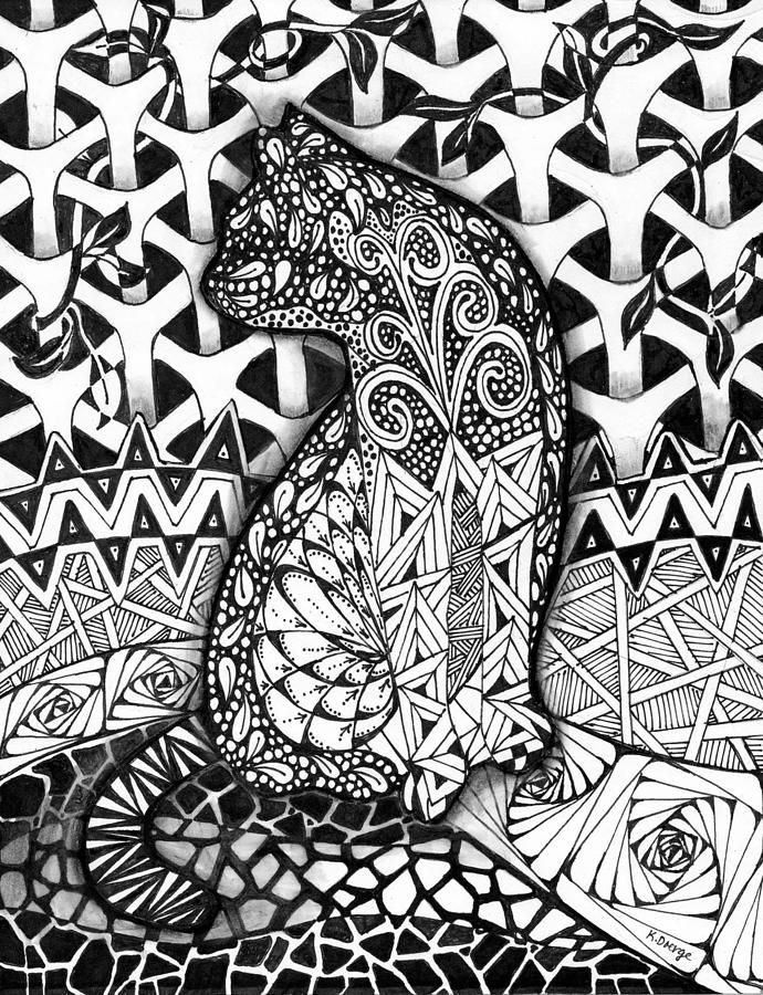 Zentangle Cat Drawing by Katherine Doerge - Fine Art America