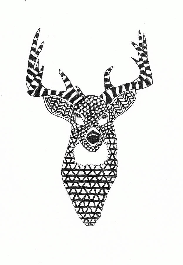 Zentangle Drawing - Zentangle Deer Portrait by Michael Vigliotti Zentangle Drawing - Zentangle Deer Portrait by Michael Vigliotti