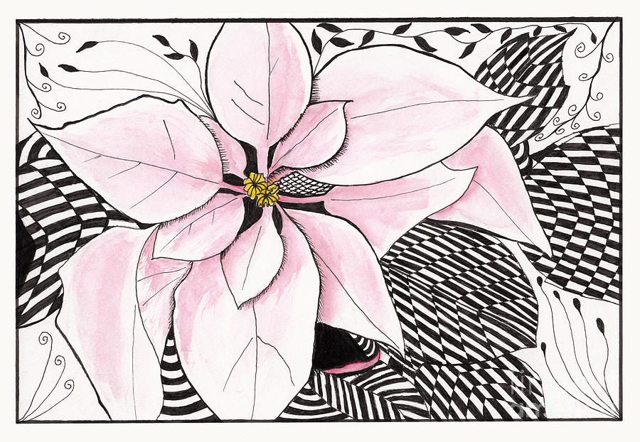 Zentangle Pink Poinsettia Mixed Media by Conni Schaftenaar