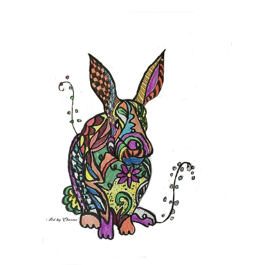 Zentangle Rabbit 1 Mixed Media by Charme Curtin