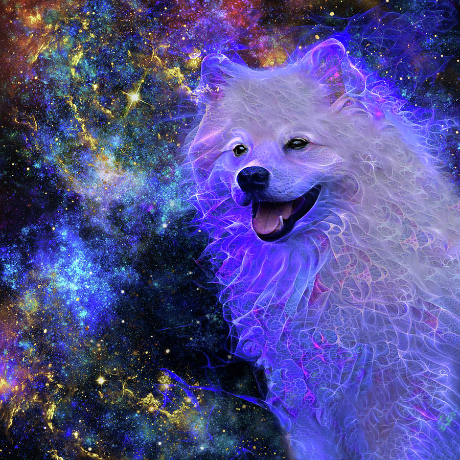 Zephyr the Cosmic American Eskimo Dog Digital Art by Peggy Collins