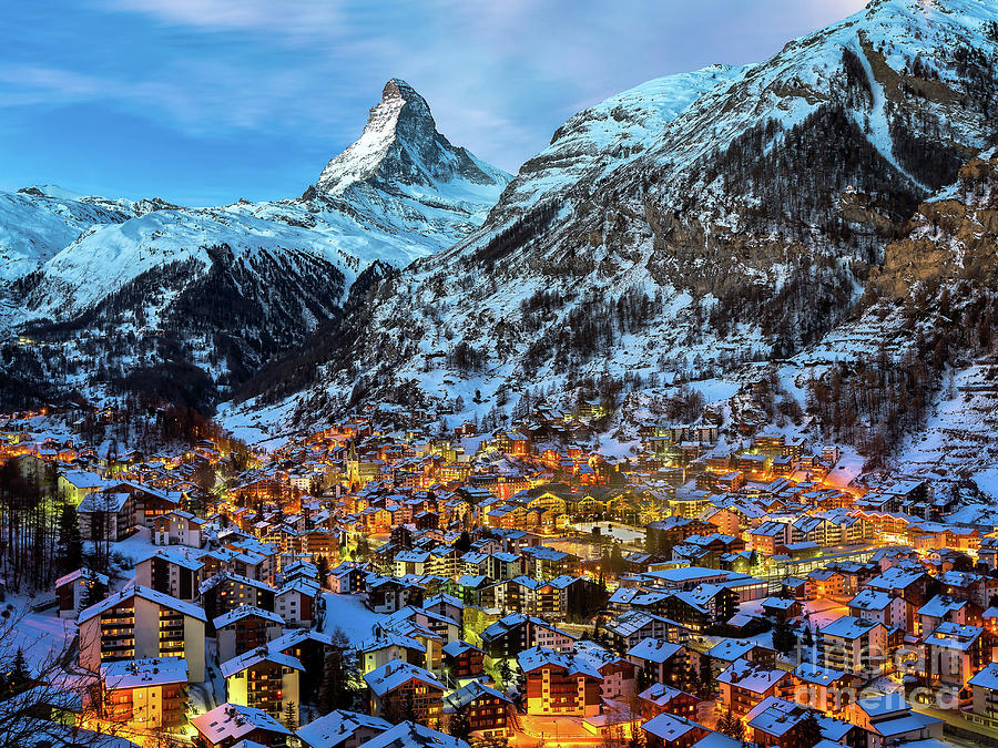 Zermatt Valley In Switzerland At Sunset Photograph By Thomas Jones