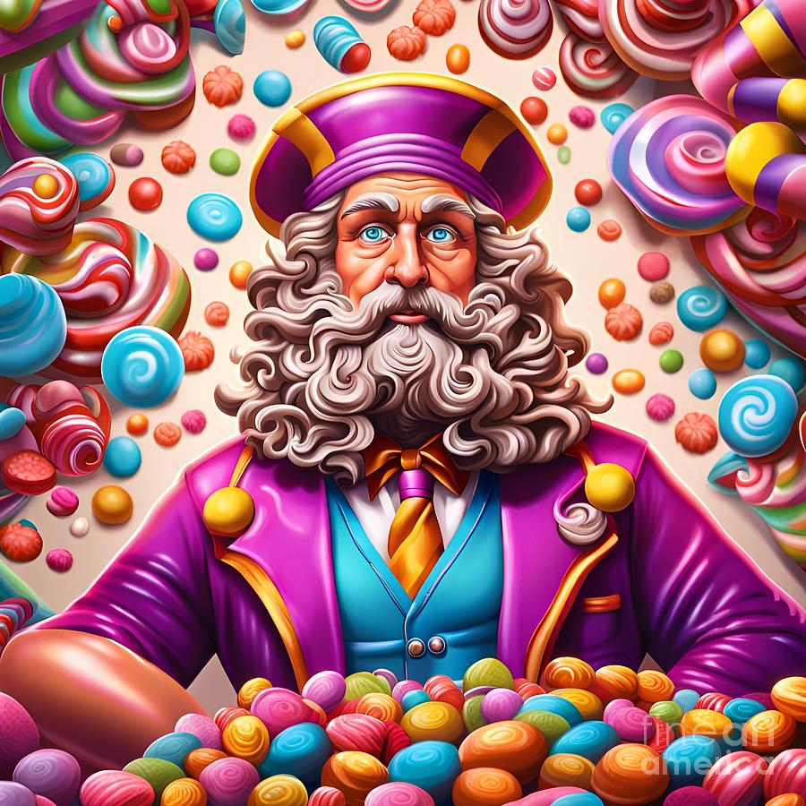 Zeus the Greek God inside Willy Wonka's chocolate factory Digital Art