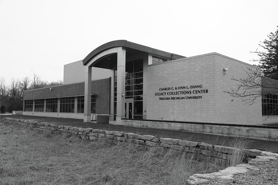 Zhang Center at Western Michigan University in black and white Photograph by Eldon McGraw