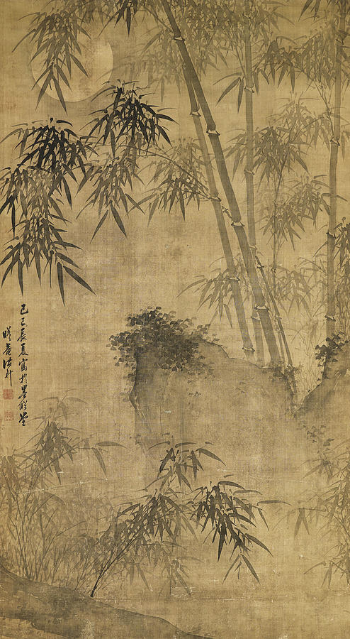 ZHU SHENG Bamboo under the Moonlight Painting by Artistic Rifki