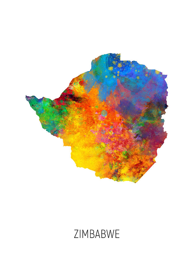 Country Map Digital Art - Zimbabwe Watercolor Map by Michael Tompsett