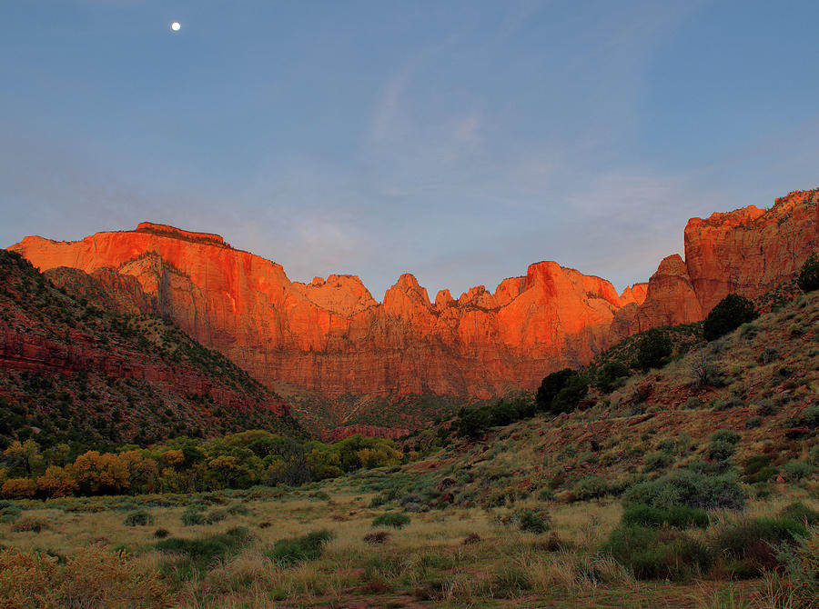 Early Morning Moonset - Zion Photograph by Stephen Vecchiotti