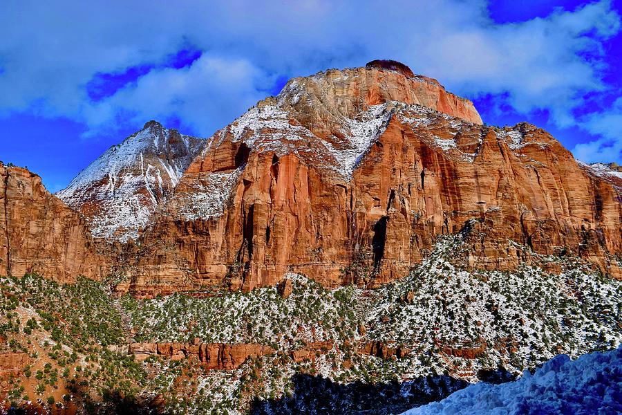 Snowy Mount Spry,Zion National Park Photograph by Bnte Creations