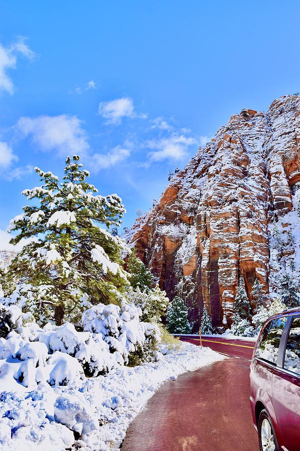 Snow covered Mt.Carmel hwy,East Zion Photograph by Bnte Creations