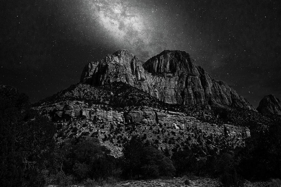 Zion National Park Black White Galaxy Awesome  Photograph by Chuck Kuhn