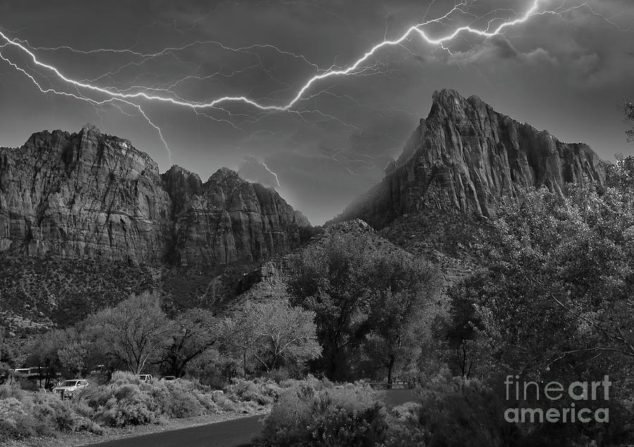 Zion National Park Digital Lightning Series Black White  Photograph by Chuck Kuhn