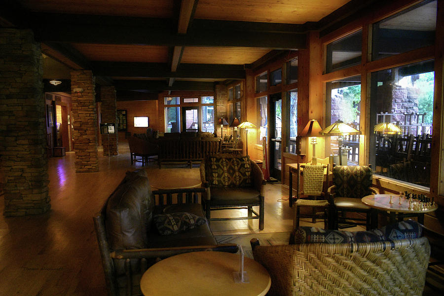 Zion National Park Lodge Lobby Area 01 Photograph by Thomas Woolworth ...