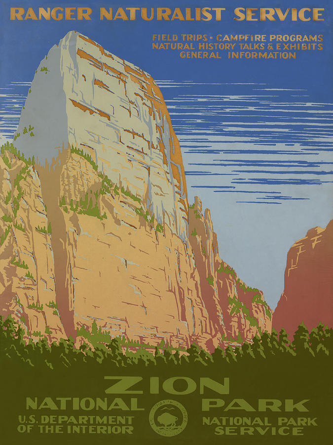 Zion National Park Restored Vintage Poster Drawing by National Park ...