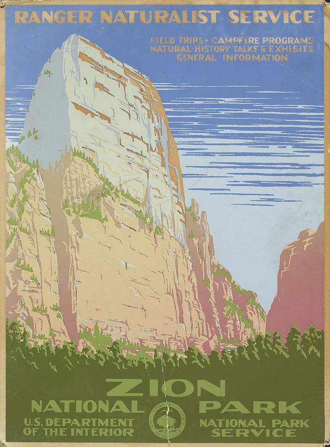 Vintage Drawing - Zion National Park Vintage Poster by Eric Glaser