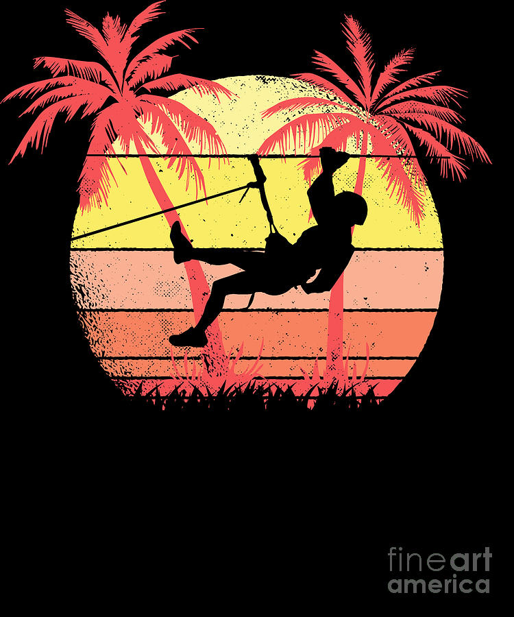 Zipline Mountain Climbing Summer Sunset 80s Palm Digital Art by Filip ...