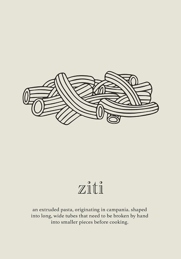 Ziti Pasta Kitchen Hand Sketch Minimalist Art Mixed Media by Design
