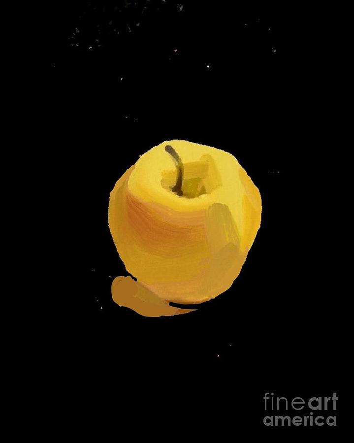Golden Delicious apple - on black Painting by Vesna Antic