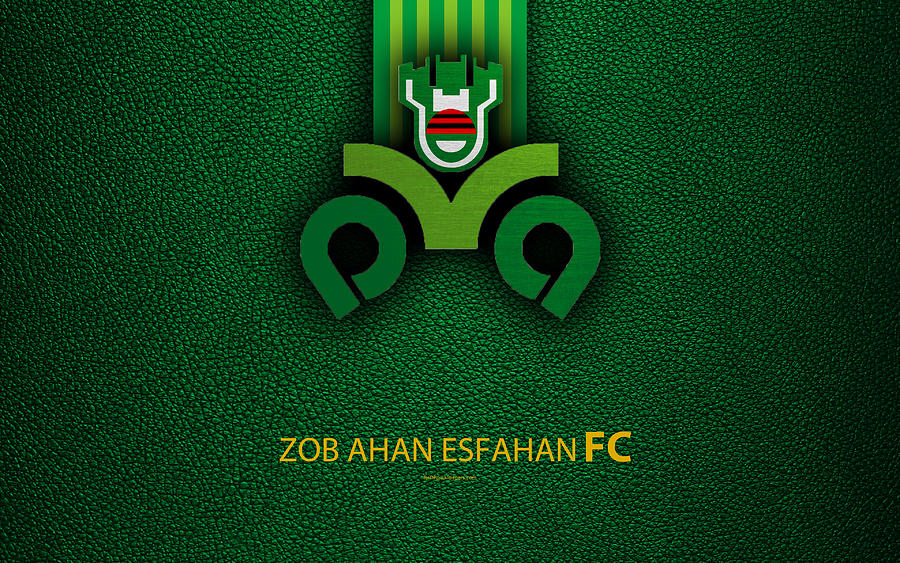 Zob Ahan FC 4k logo leather texture Iranian football club emblem white ...