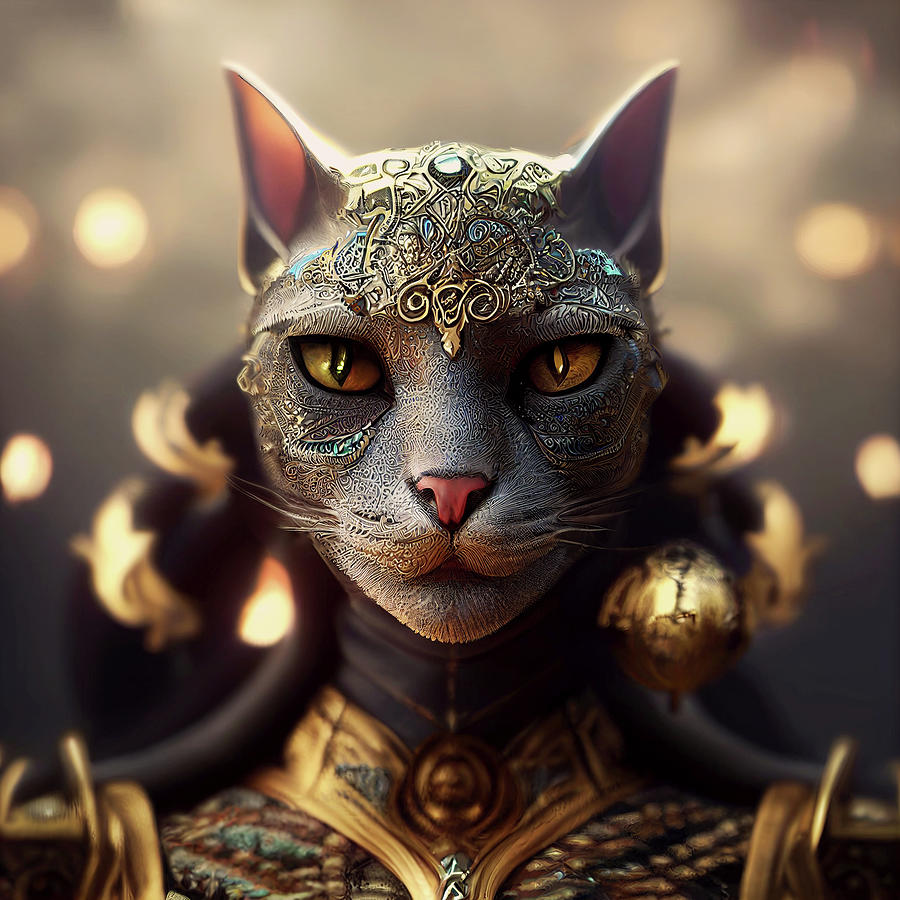 Zoe the Gray Cat Warrior Digital Art by Peggy Collins