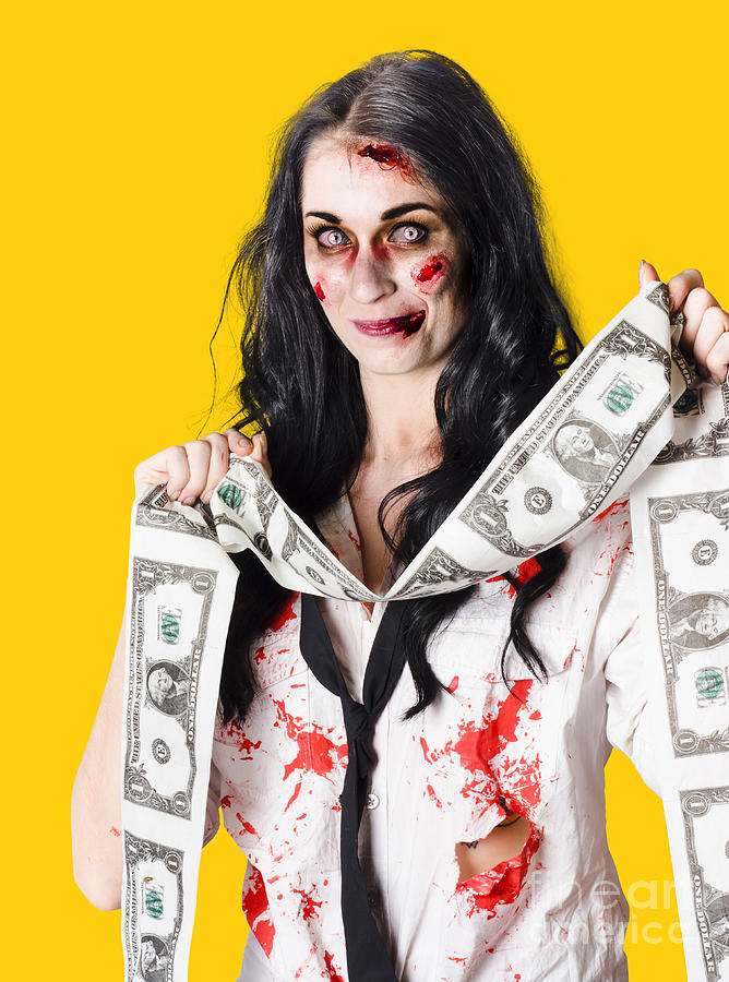 Zombie banker with forged american dollars Photograph by Jorgo Photography