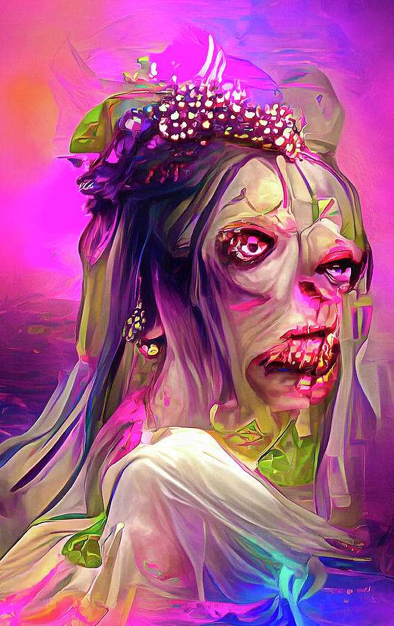 Zombie Bride 01 Colorful and Trippy Digital Art by Matthias Hauser