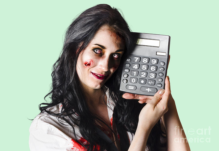 Zombie Finance Worker With Calculator Photograph