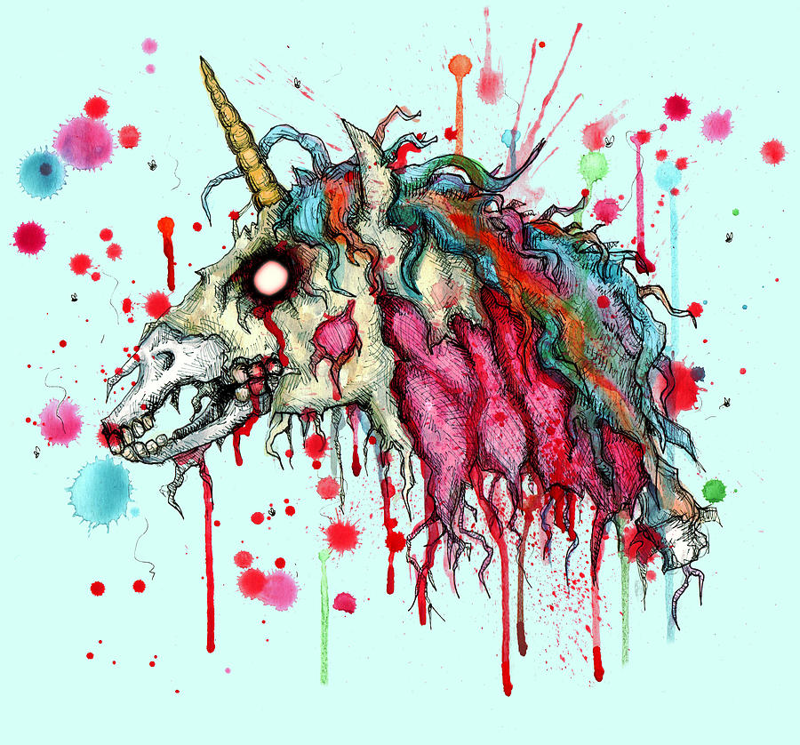 Unicorn Drawing - Zombie Unicorn 3 by Ludwig Van Bacon